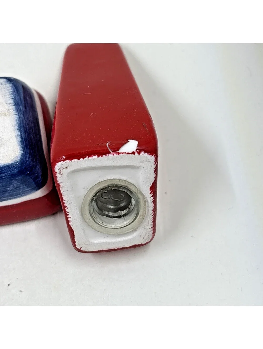Vintage Sail Boat Salt Pepper Shaker Nautical Red White Blue Beach Picnic